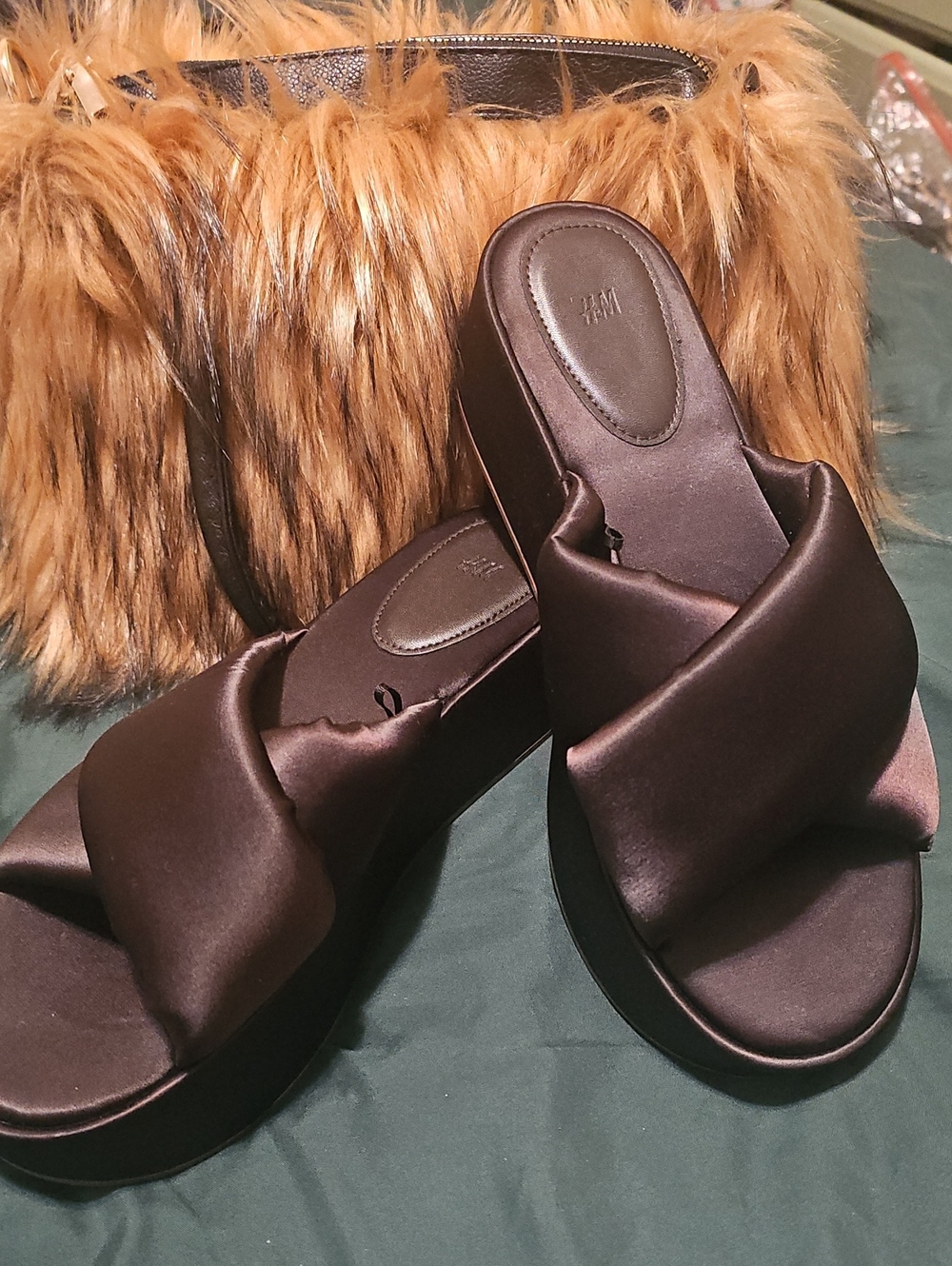 H&M Chocolate Satin Platform Mules